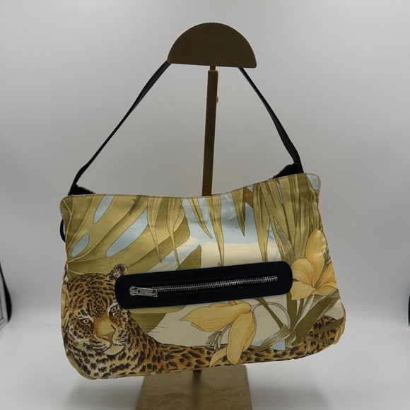 Salvatore Ferragamo Handbags - Salvatore Ferragamo Green Floral & Leopard Print Shoulder Bag
